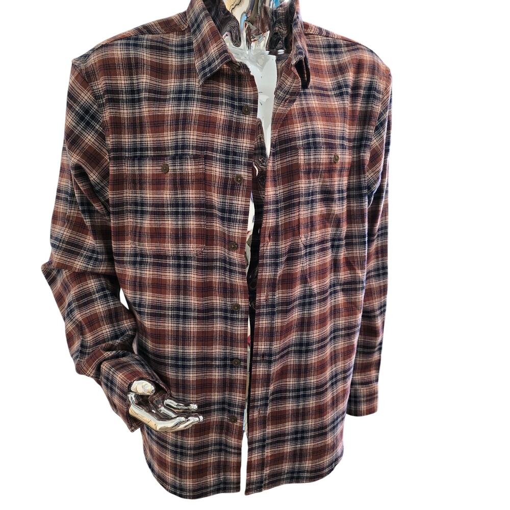 Old Navy double-brushed flannel shirt in a brown 
plaid pattern. Mens XXL